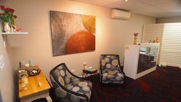 Our redecorated reception area back massage